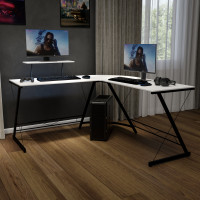 Flash Furniture NAN-CD-22181-WH-BK-GG L-Shaped Desk 71.5